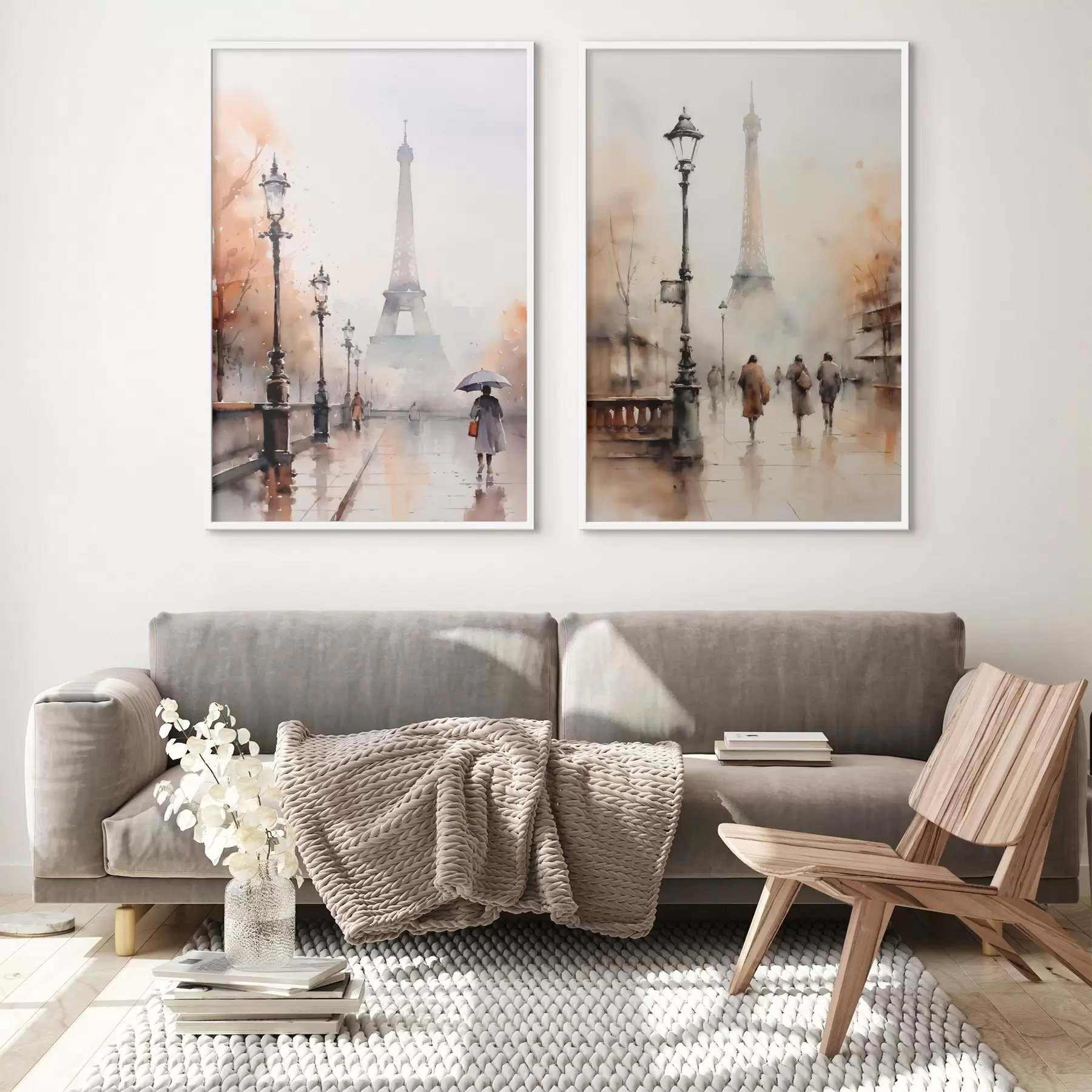 Papier peint photo Une journée pluvieuse d'automne à Paris avec la Tour Eiffel en arrière-plan et des lampadaires vintage d00821