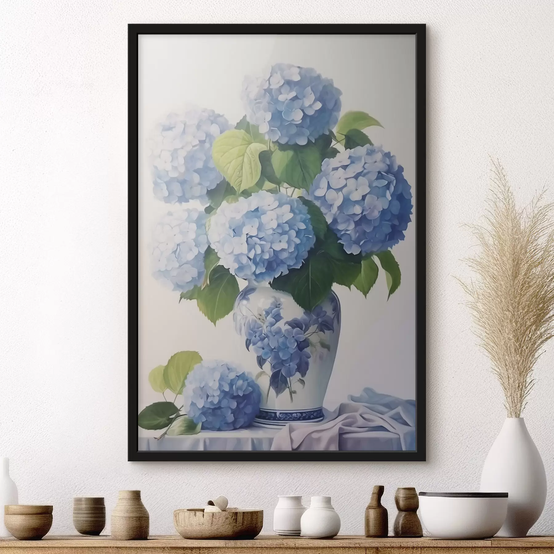 Fotobehang Hortensia's in een vaas f47360