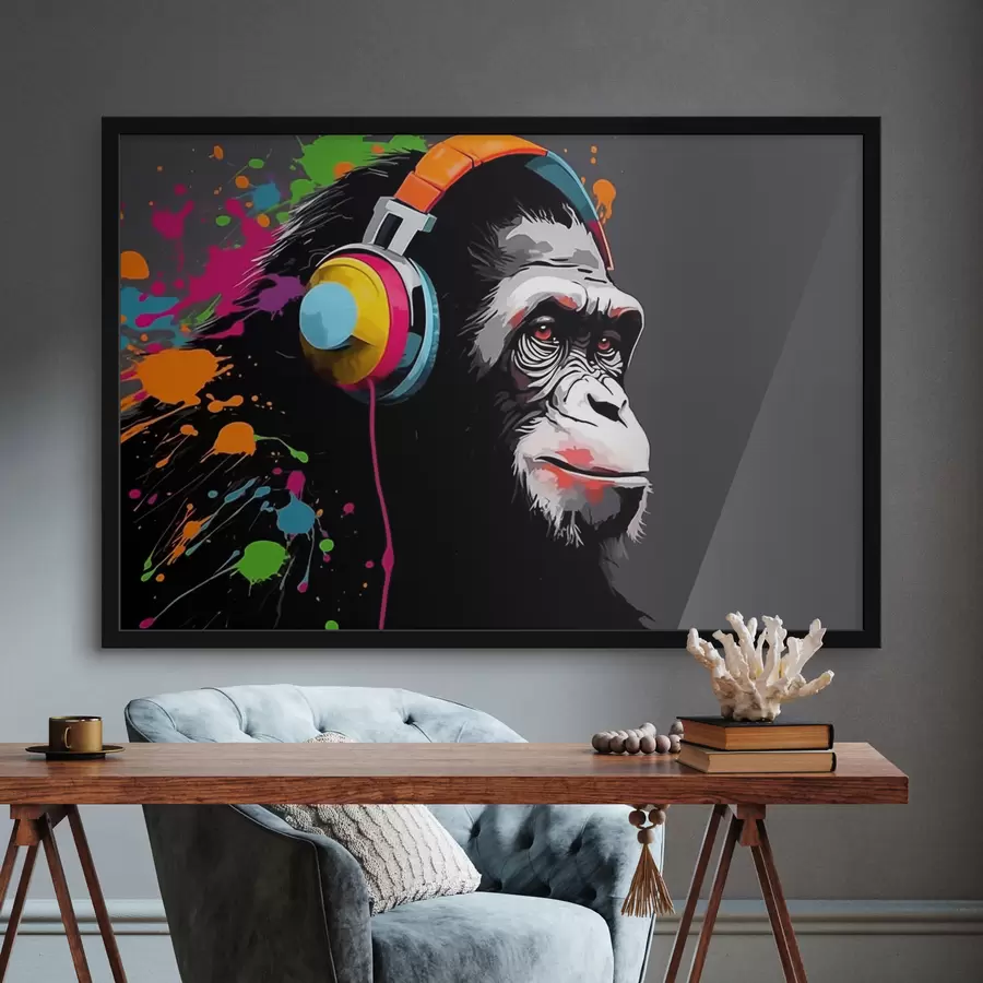 Papier peint photo Singe avec des écouteurs f47385