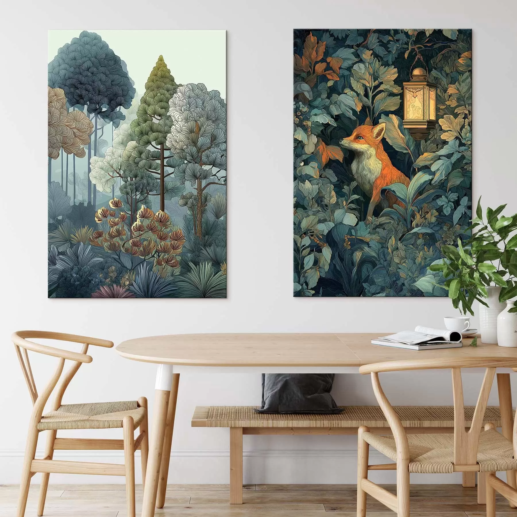  Peintures Un renard mignon dans une forêt enchantée m01248