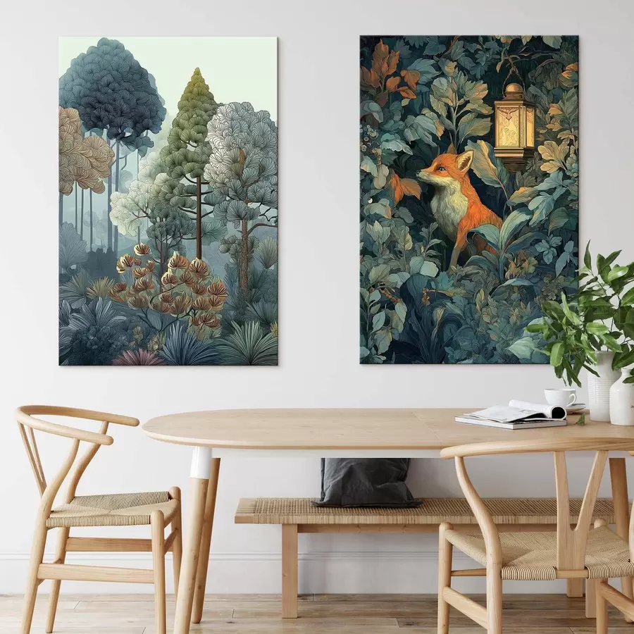  Peintures Un renard mignon dans une forêt enchantée m01248