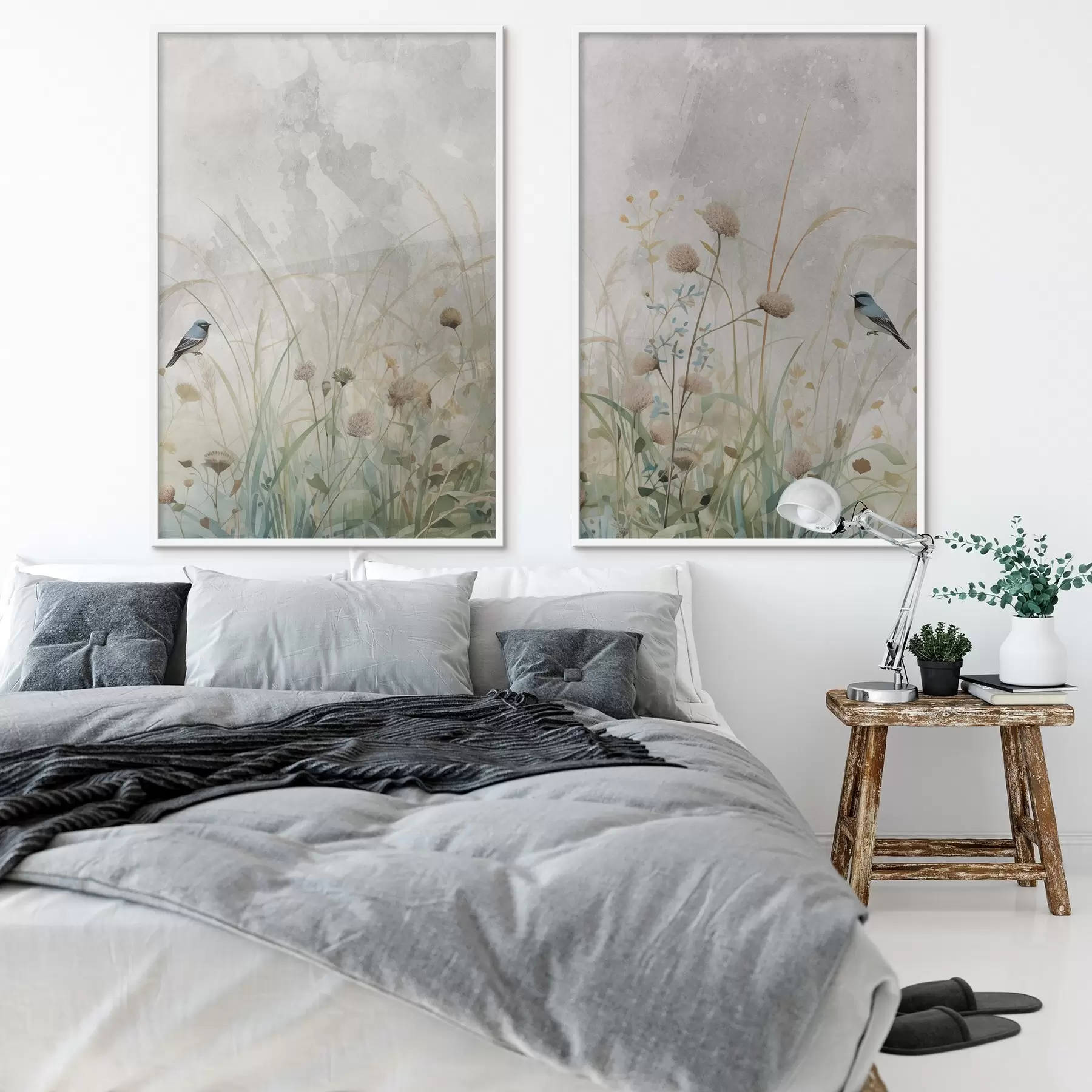 Papier peint photo Oiseaux sur fond de fleurs sauvages d01068