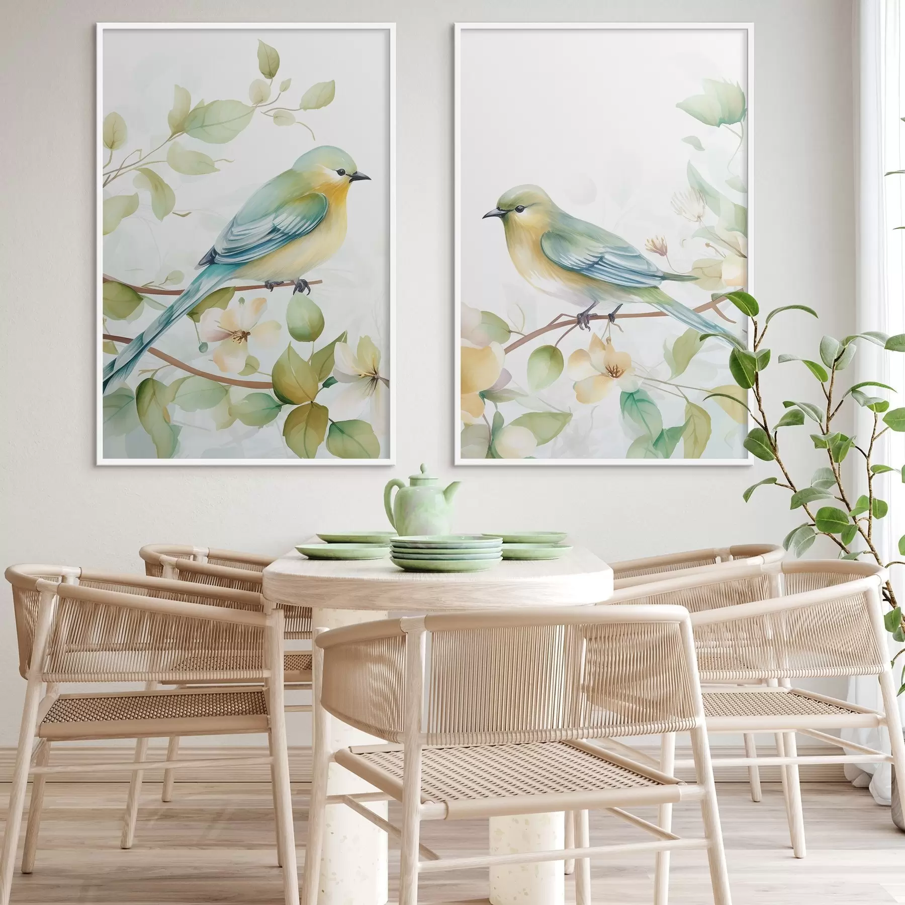 Fotobehang Twee mezen op jasmijn takken d01069