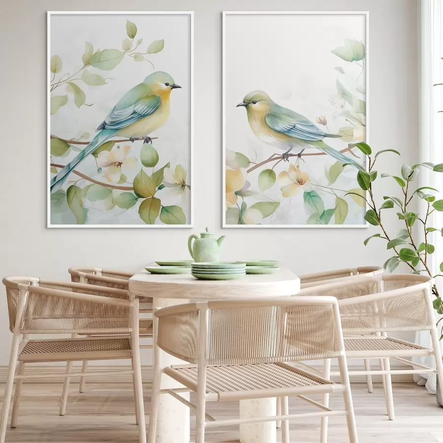 Papier peint photo Deux mésanges sur des branches de jasmin d01069