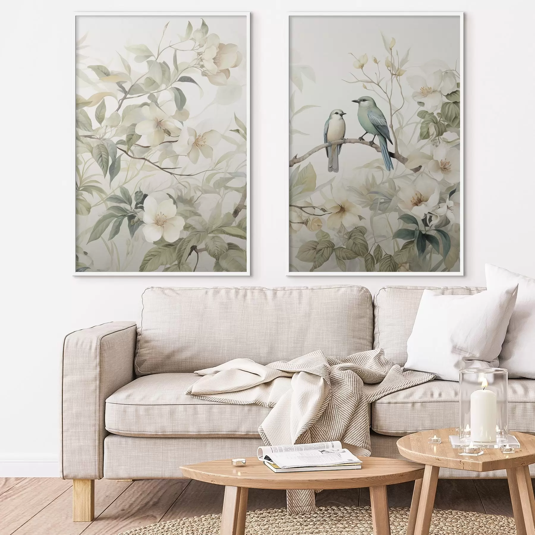 Papier peint photo Deux oiseaux sur des branches d01071