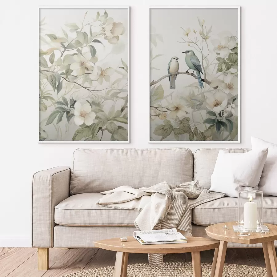 Papier peint photo Deux oiseaux sur des branches d01071