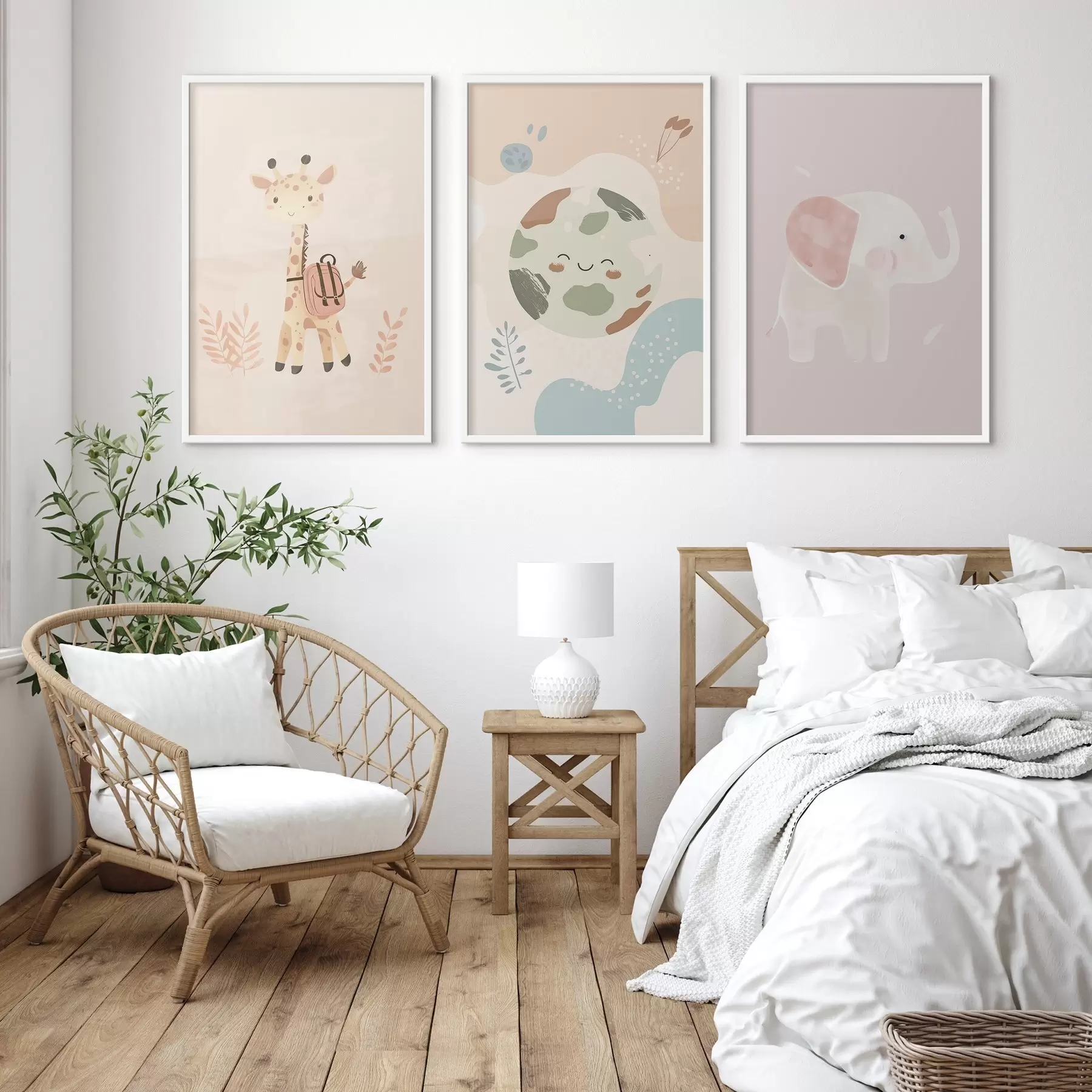 Papier peint photo Terre, girafe et éléphant d01135