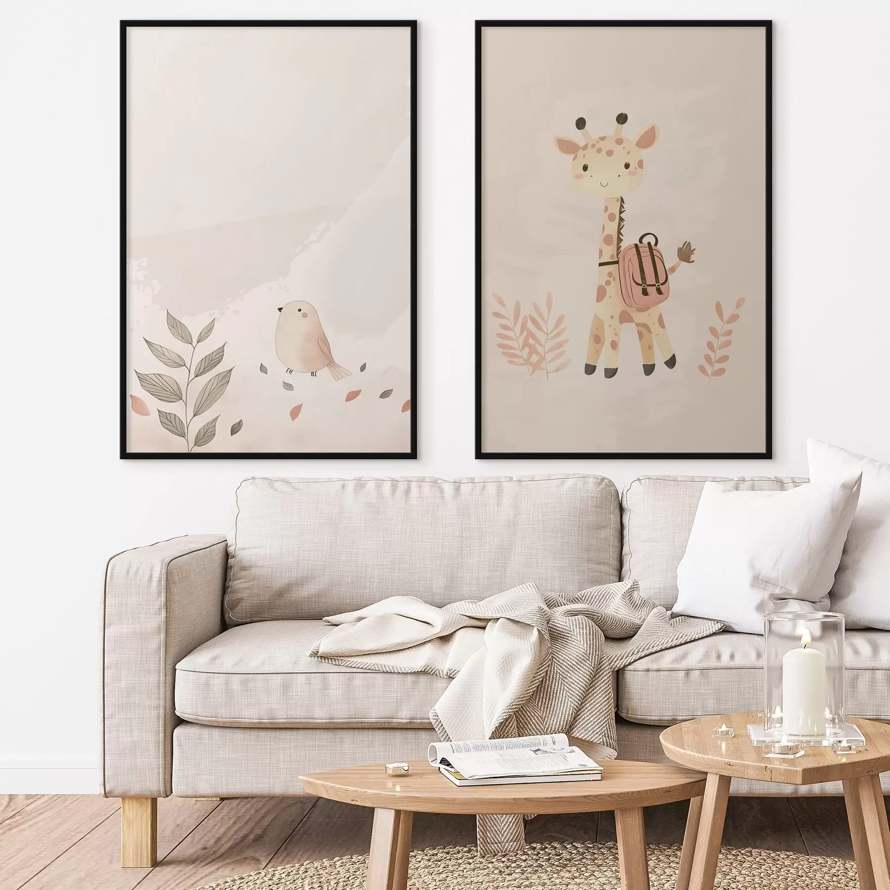 Fotobehang Giraffe en vogel d01148