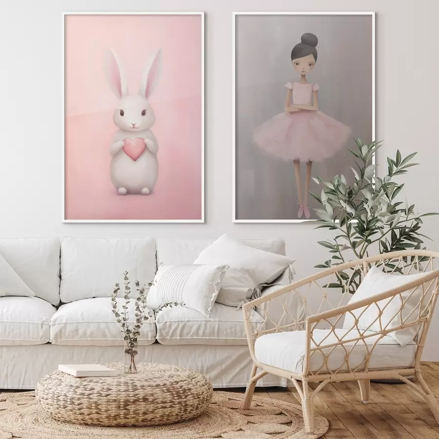 Papier peint photo Lapin avec un cœur et une ballerine d01157