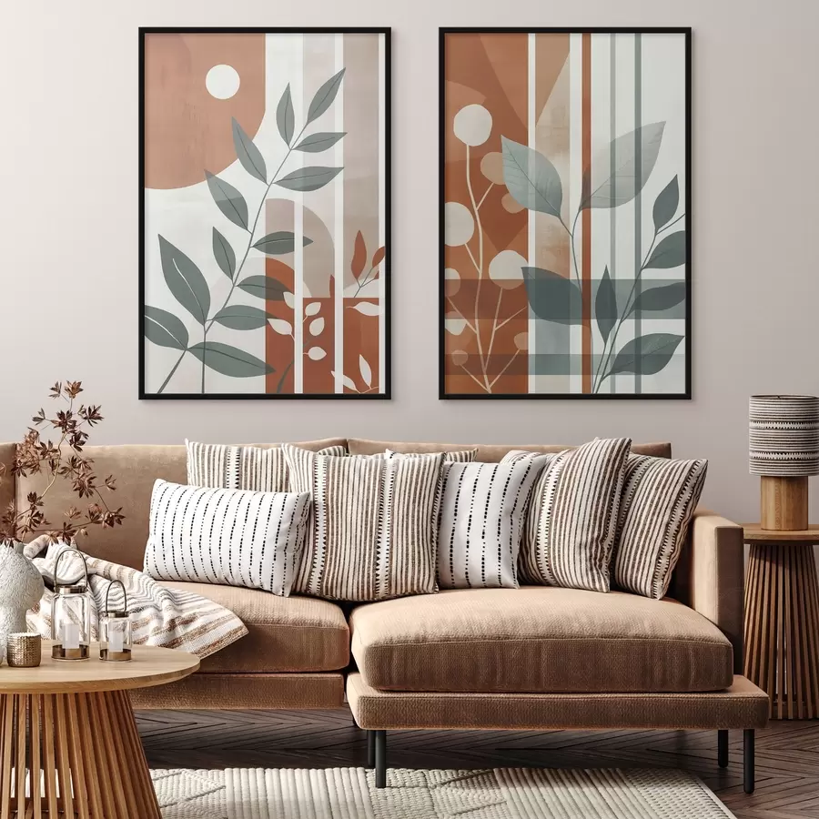 Papier peint photo Abstraction avec des branches de feuilles d01074