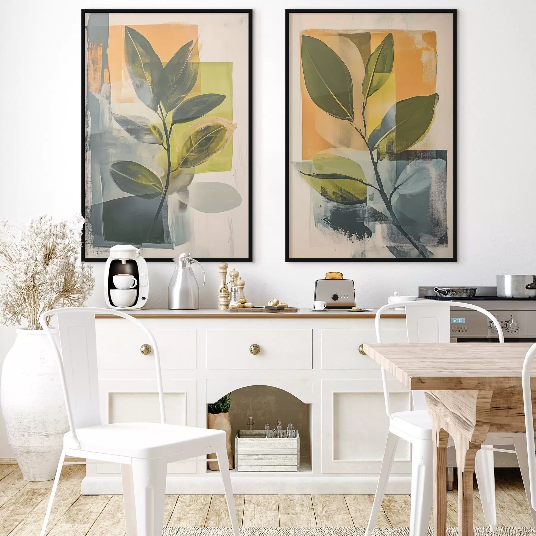 Papier peint photo Branches avec feuilles sur fond abstrait d01132