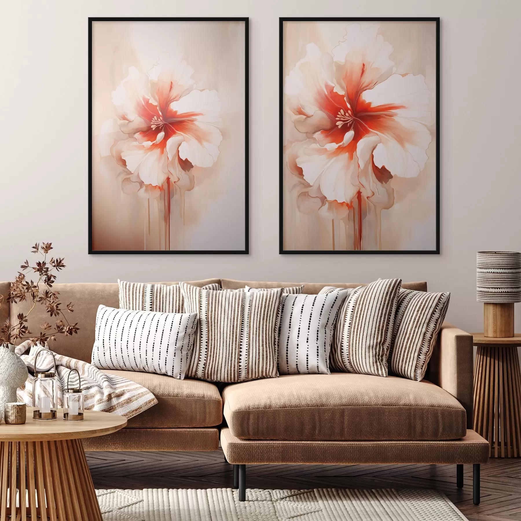 Papier peint photo Pétales de corail blanc sur fond abstrait, composition apaisante d01089