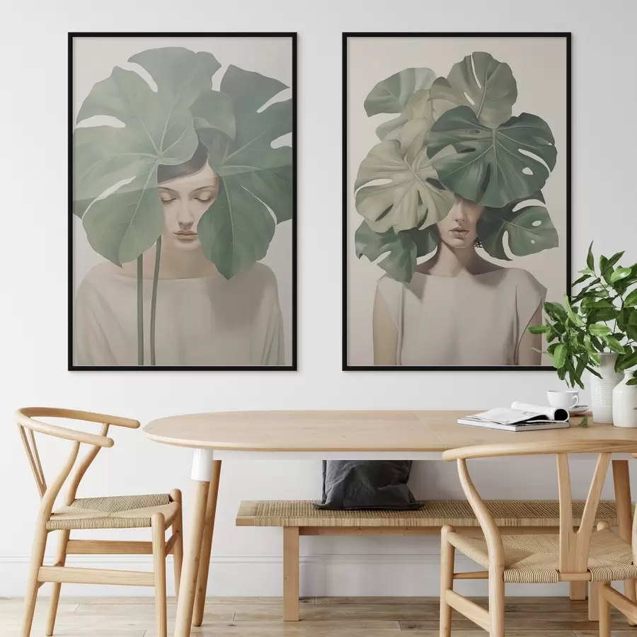 Papier peint photo Fille avec des feuilles d01185