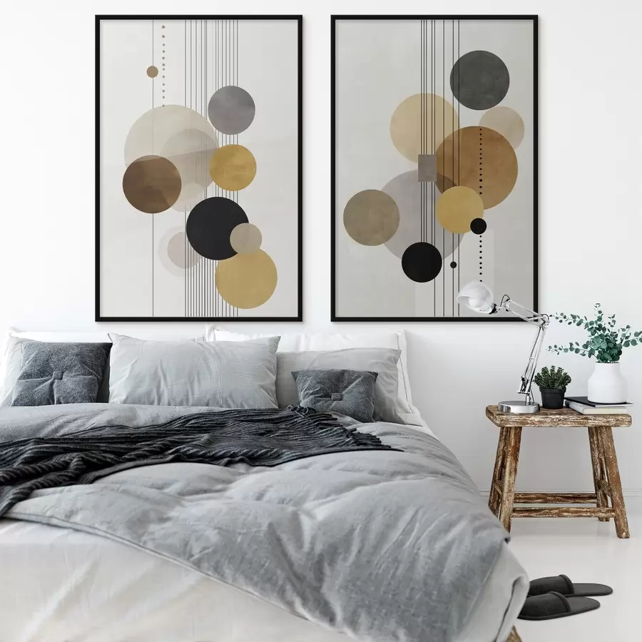 Papier peint photo abstraction avec des cercles et des lignes dans des couleurs chaudes d01182