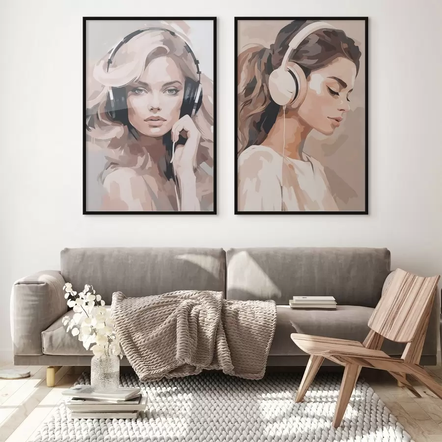 Papier peint photo Portrait d'une fille avec des écouteurs d01192