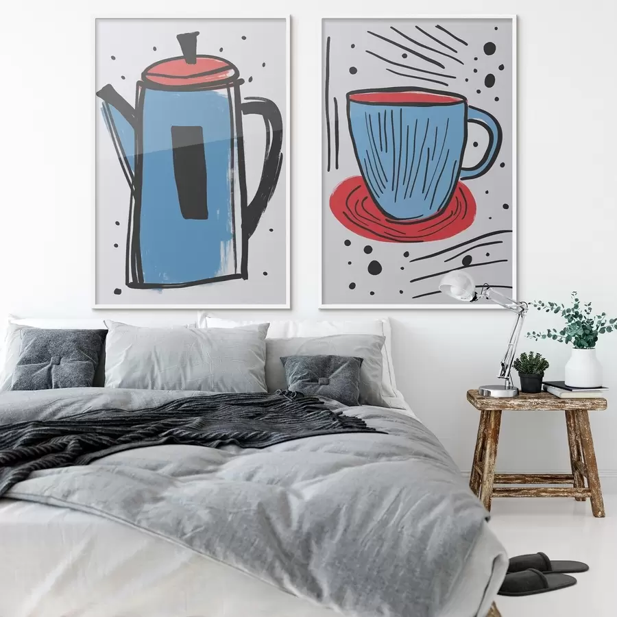 Papier peint photo Cafetière et tasse imitant un dessin primitif d01225