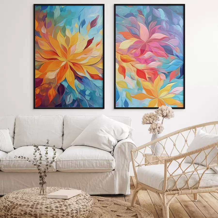 Papier peint photo Fleurs abstraites lumineuses, imitation peinture à l'huile d01252