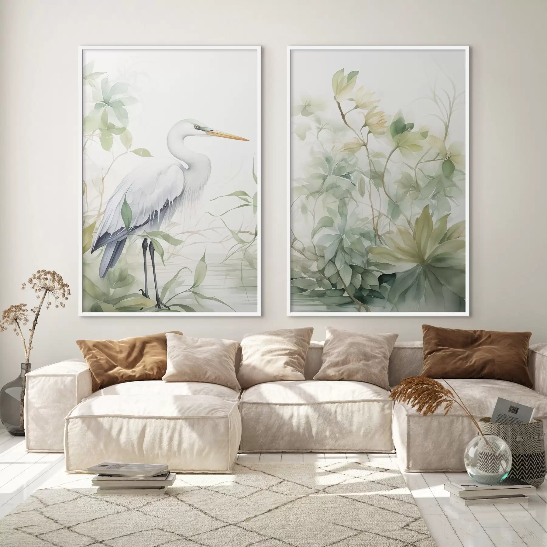 Papier peint photo Cigogne parmi les plantes d01256