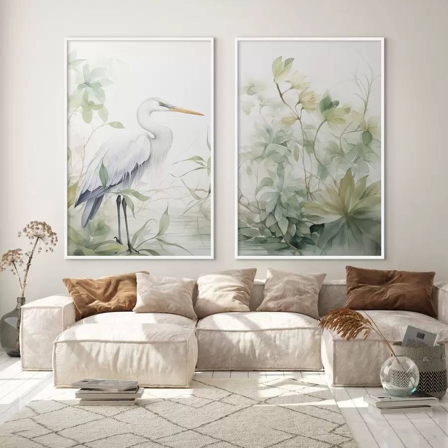 Papier peint photo Cigogne parmi les plantes d01256