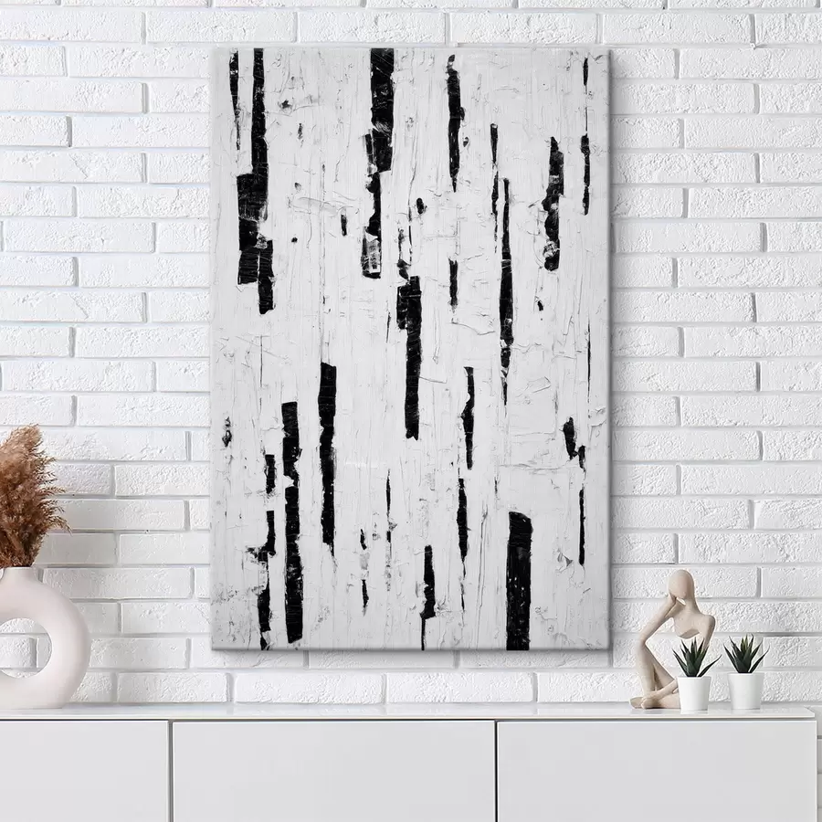  Peintures Composition abstraite avec des traits verticaux noirs sur fond blanc, dans un style peinture à l'huile. s46956