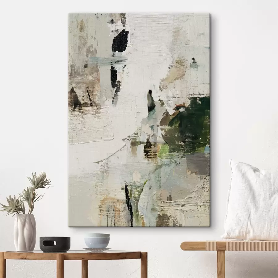  Peintures Composition abstraite dans des tons pastel avec des accents vert foncé dans un style peinture à l'huile s46960