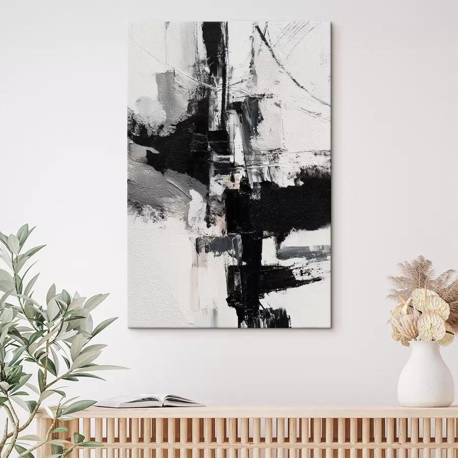  Peintures Illustration texturée avec des coups de pinceau contrastés noirs et gris dans un style peinture à l'huile. s47091