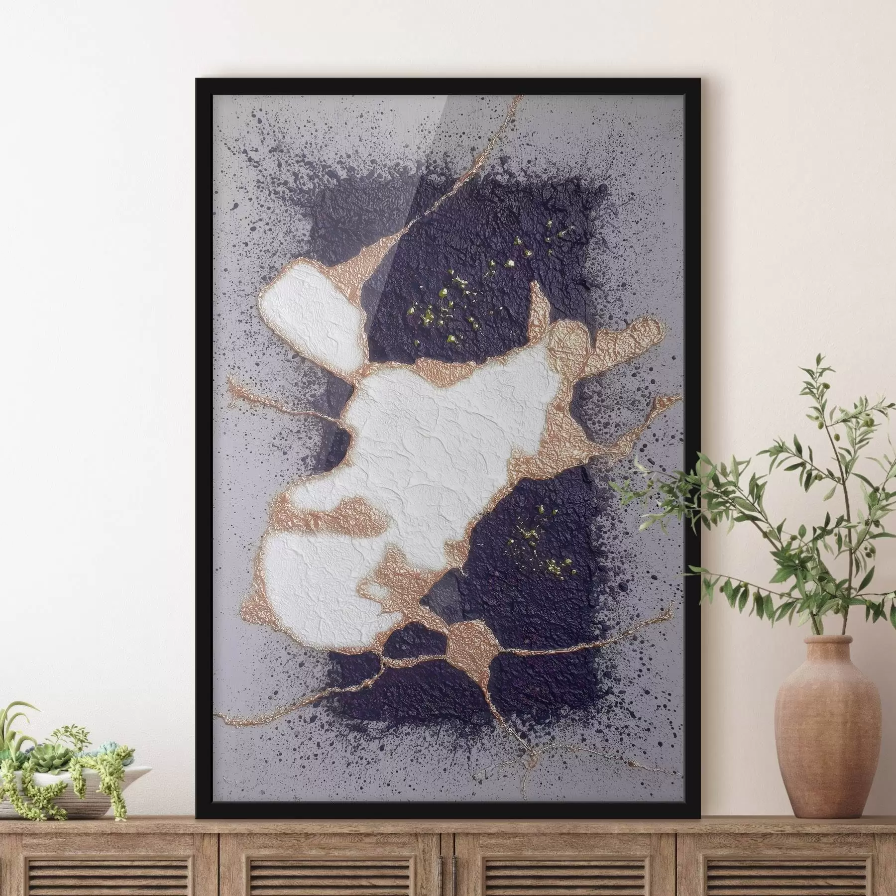 Fotobehang Abstract in paarse en beige tinten met een volumetrisch textuureffect f46952