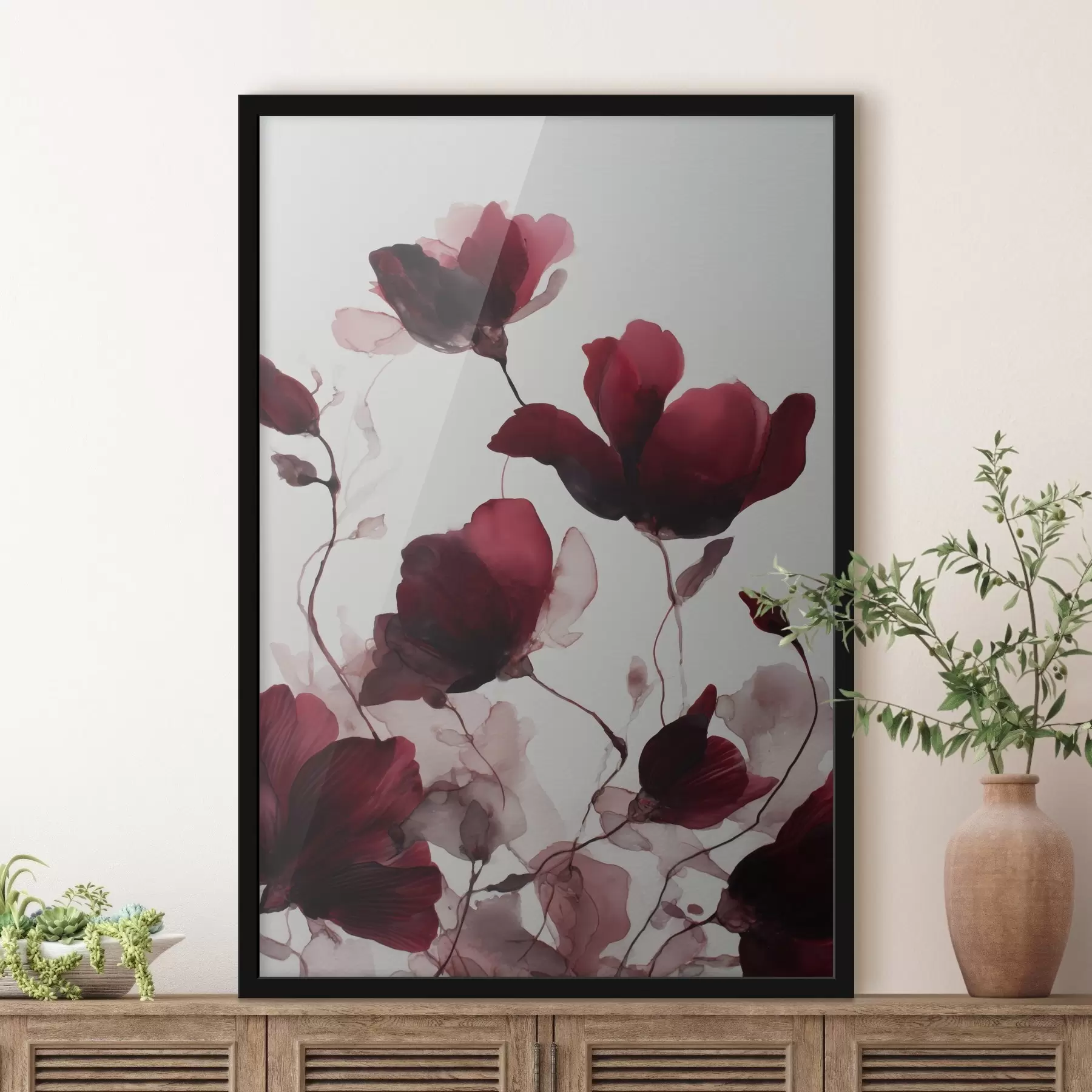 Fotobehang Delicate klaprozen met een vervagingseffect in aquarelharmoniestijl f46962