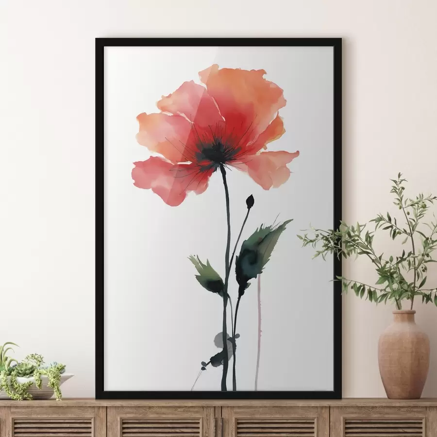 Fotobehang Aquarel papaver in een rustig kleurenpalet met zachte kleurovergangen f47087