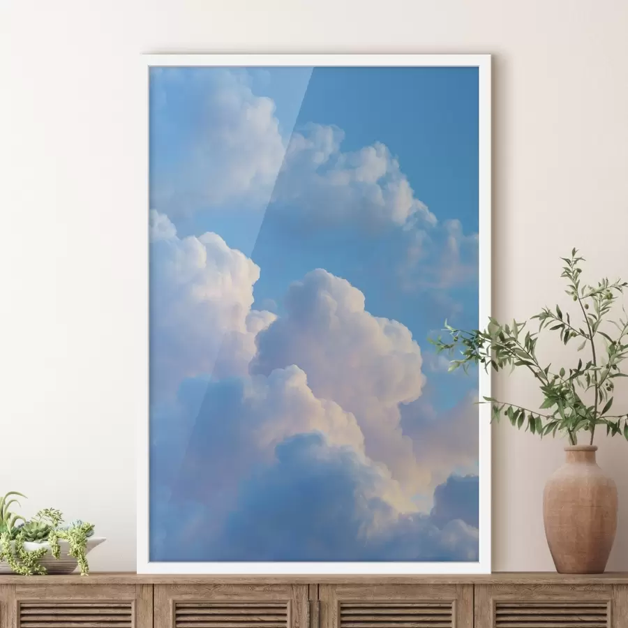 Papier peint photo Des nuages volumineux dans une palette de couleurs douces bleues et roses, dans un style graphique numérique photoréaliste. f47088