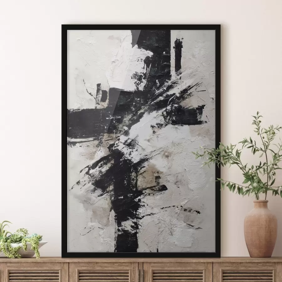 Fotobehang Modern abstract interieur met chaotische lijnen en volumetrische penseelstreken in canvas schilderstijl f47090
