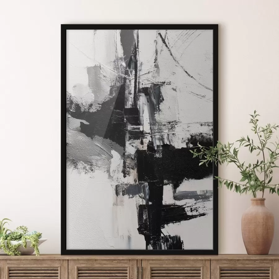 Papier peint photo Illustration texturée avec des coups de pinceau contrastés noirs et gris dans un style peinture à l'huile. f47091