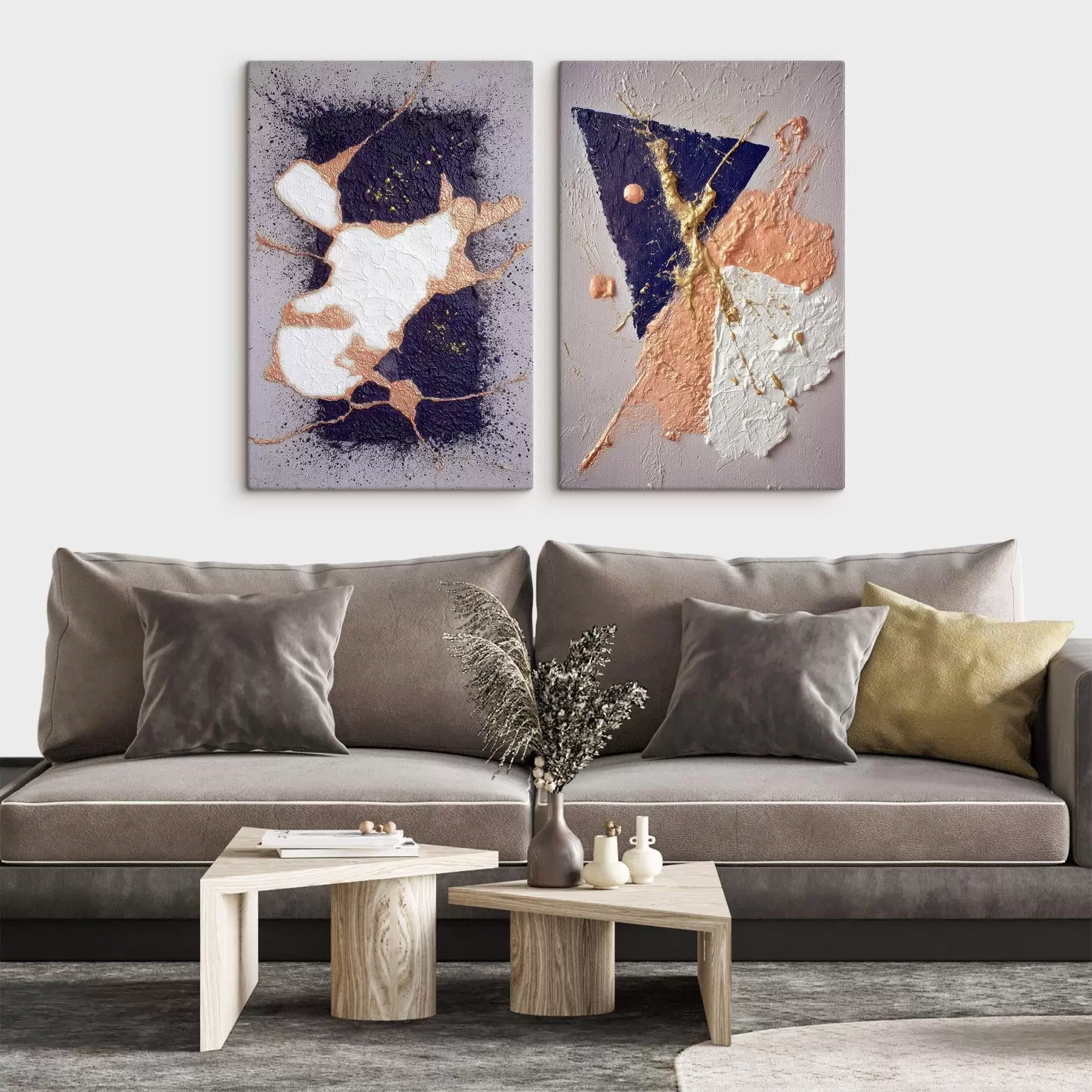  Peintures Peinture abstraite dans une palette sombre avec des accents jaune vif m01095