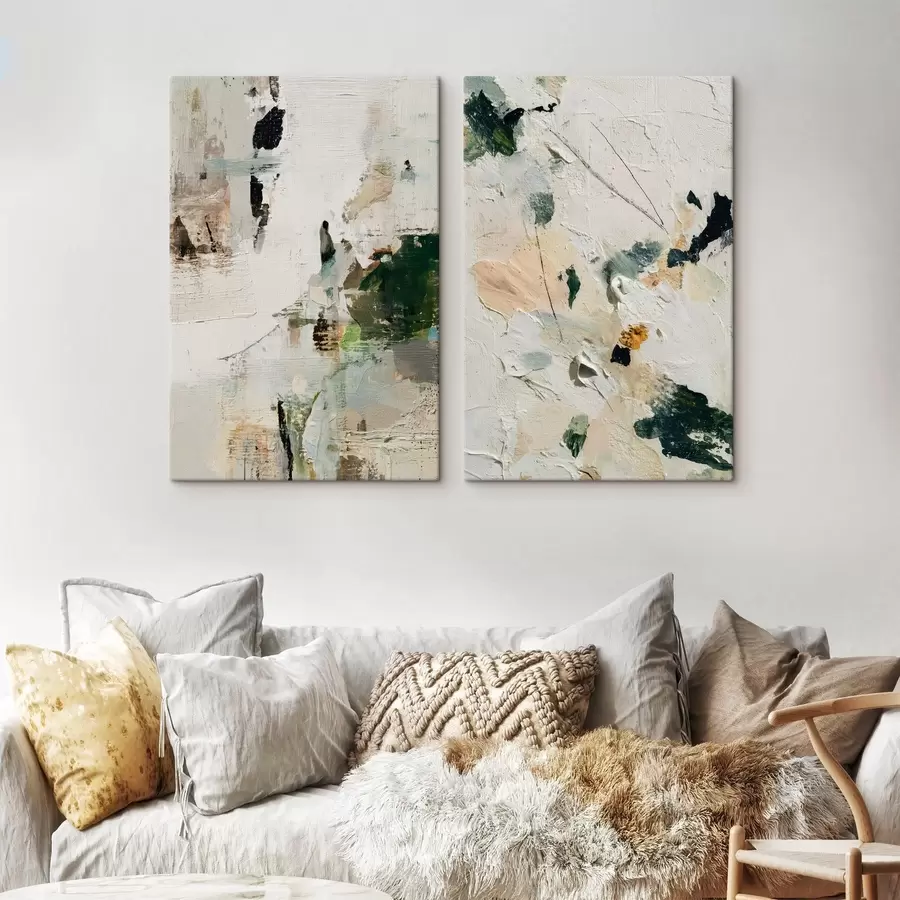  Peintures Diptyque expressif dans une palette naturelle m01099