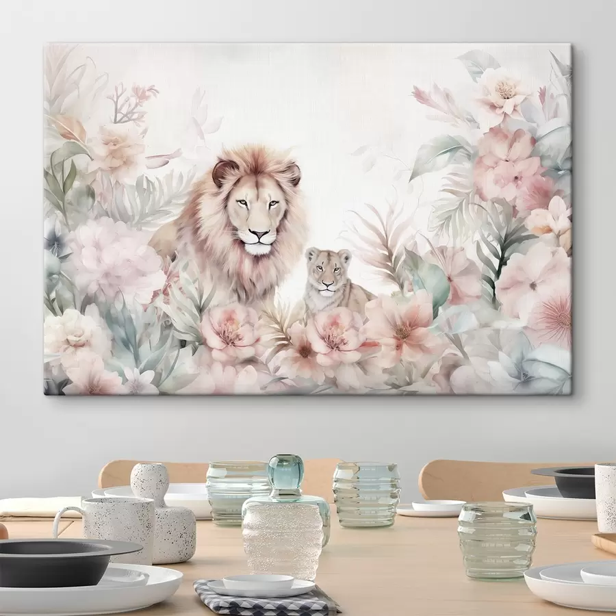  Peintures Lions dans les fourrés tropicaux, imitation aquarelle s47640