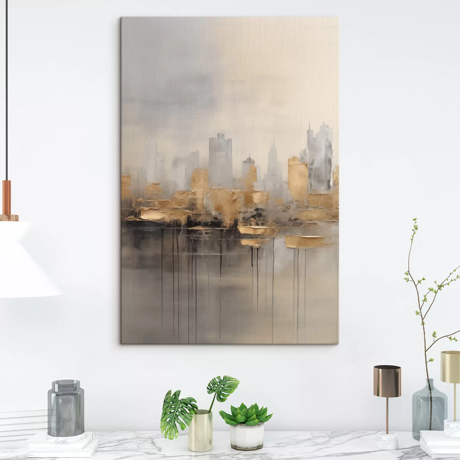  Schilderijen Een stad in rustige tinten s47672