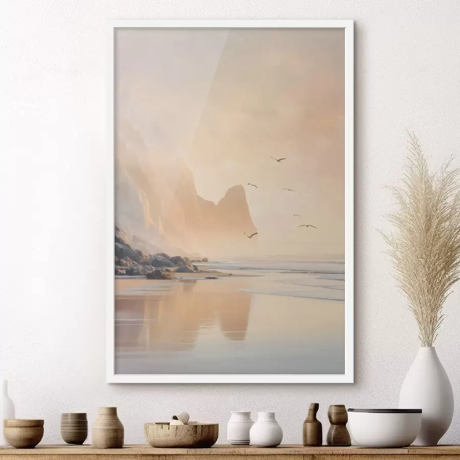 Papier peint photo aube océanique avec les montagnes en toile de fond f47689