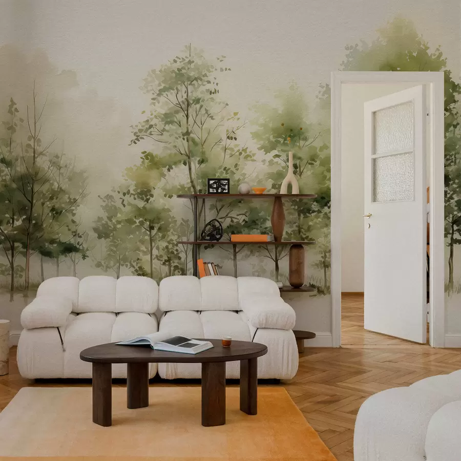 Papier peint photo Forêt de feuillus aquarellée w05180