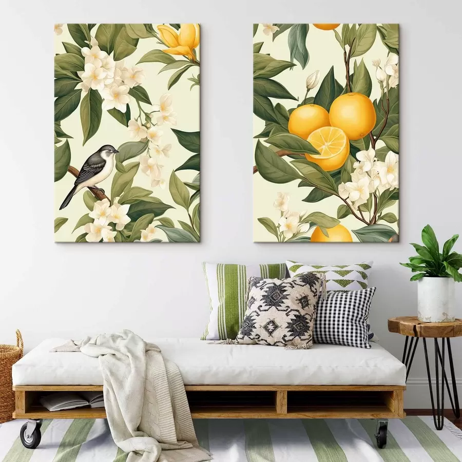  Peintures Oiseau sur des branches de citronnier m01288