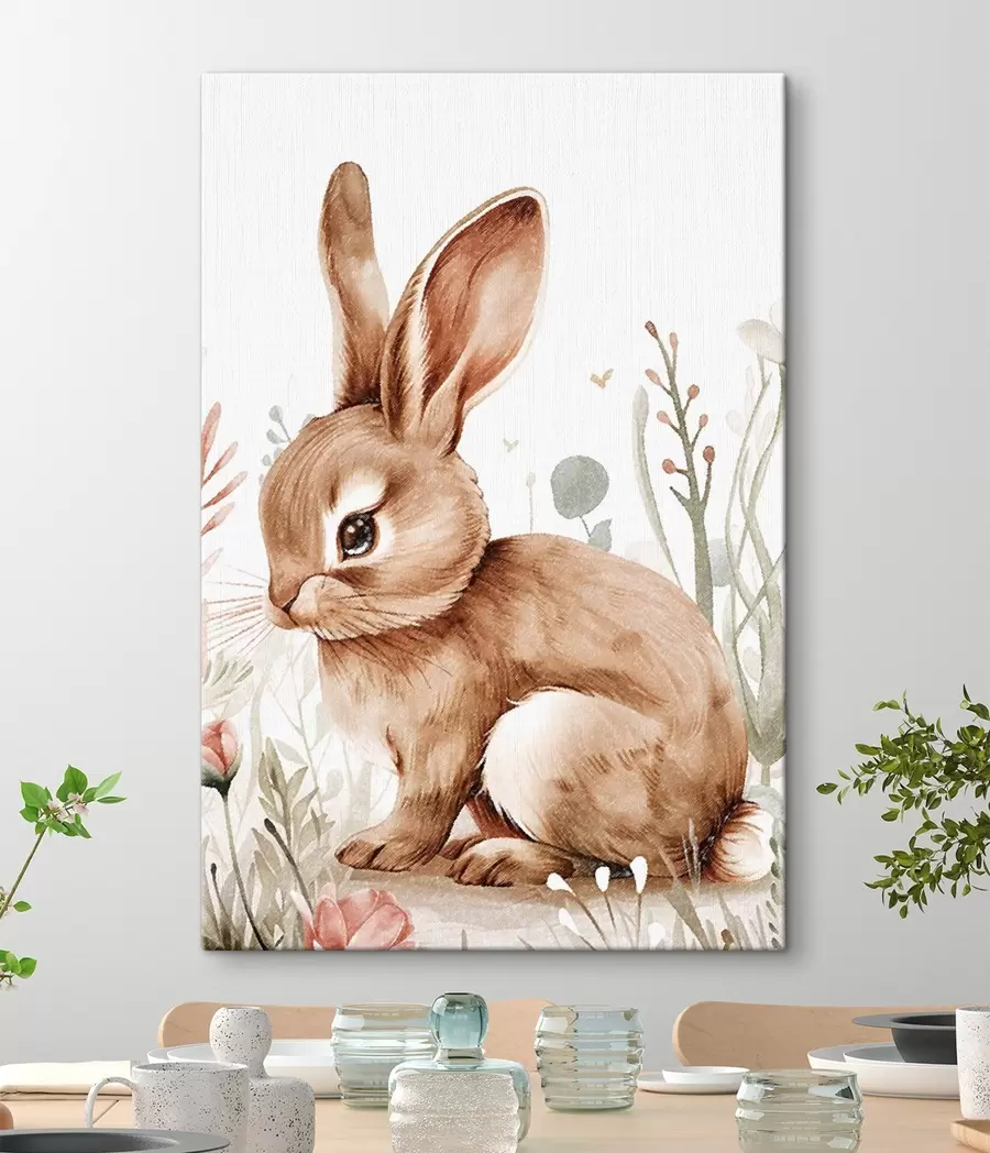  Peintures Adorable lapin dans les fleurs, effet crayonné s47741