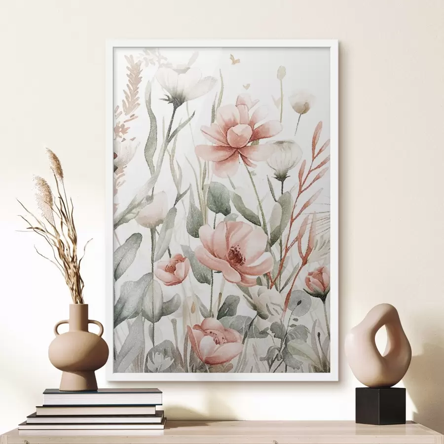 Fotobehang Aquarelbloemen, potlood-effect f47740