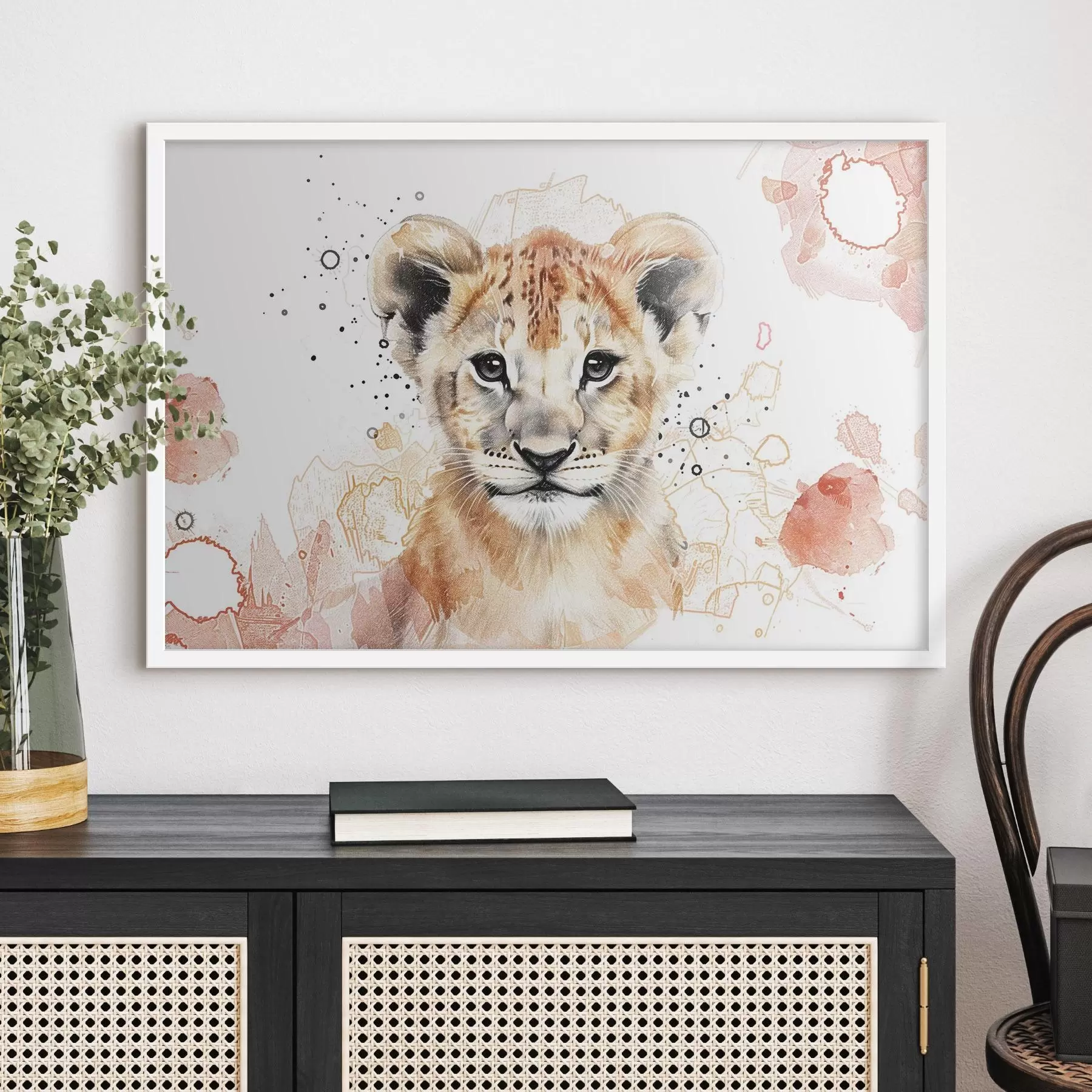 Fotobehang Aquarel leeuwenwelpje, potlood-effect f47742