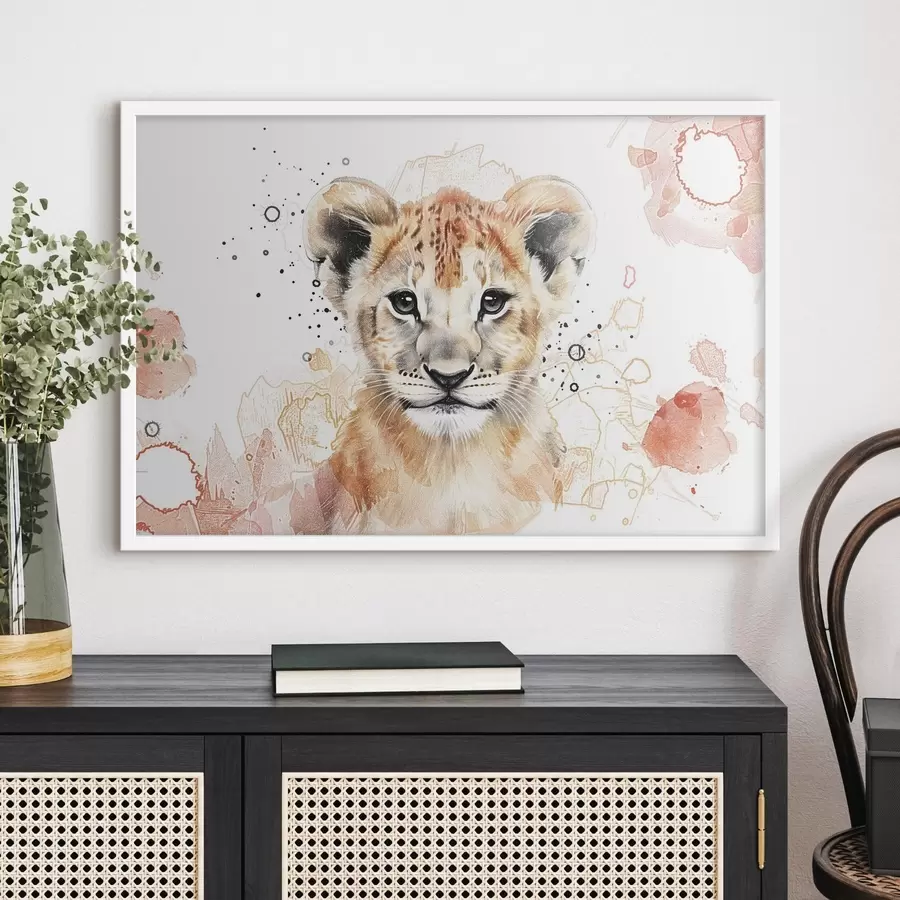 Papier peint photo Lionceau aquarelle, effet crayonné f47742