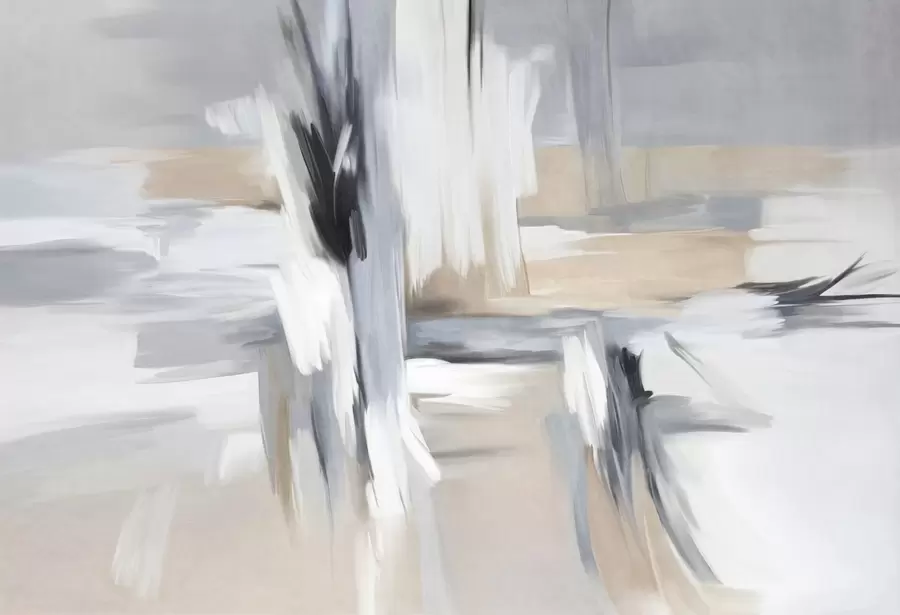 Fotobehang Abstracte schilderstijl met textuur en penseelstreken in tinten wit, grijs en beige w09651