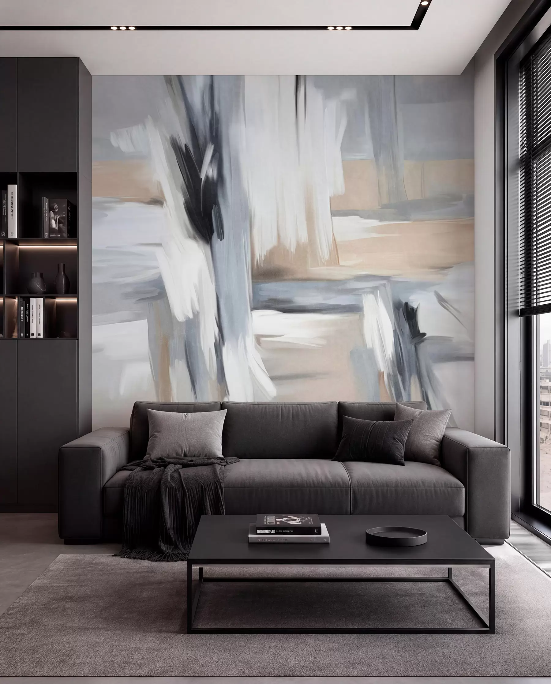 Fotobehang Penseelwerk in neutrale tinten w09651