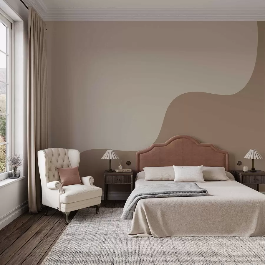 Fotobehang Vloeiende abstracte vormen in lichtbeige en bruine tinten w05097v2