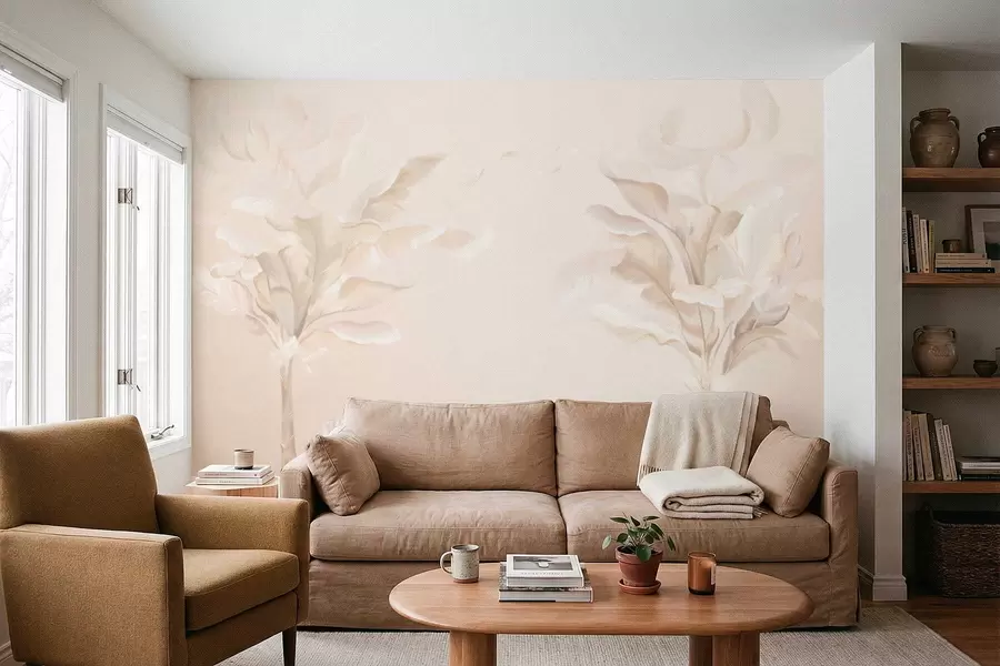 Papier peint photo Plantes décoratives aériennes dans des tons crème chauds w05126