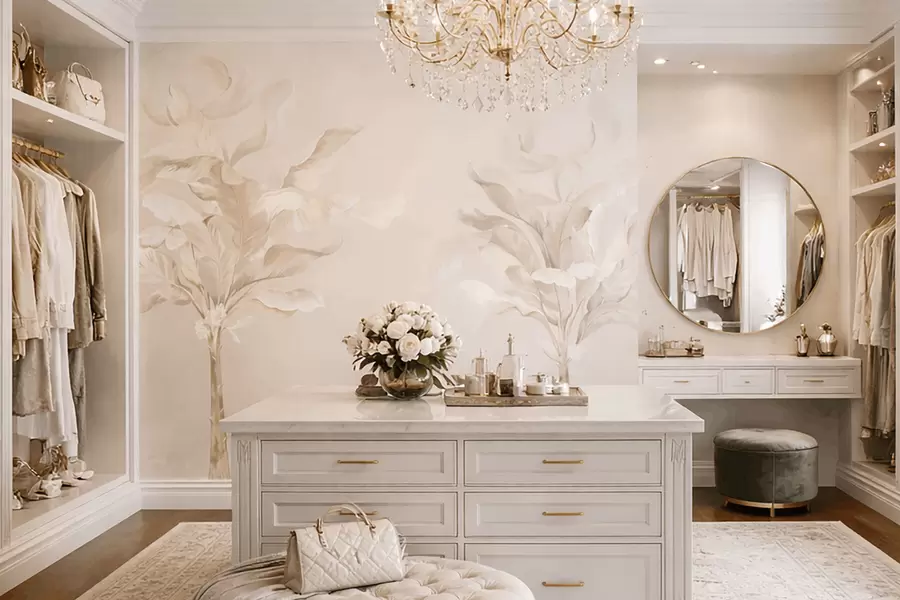 Papier peint photo Plantes décoratives aériennes dans des tons crème chauds w05126