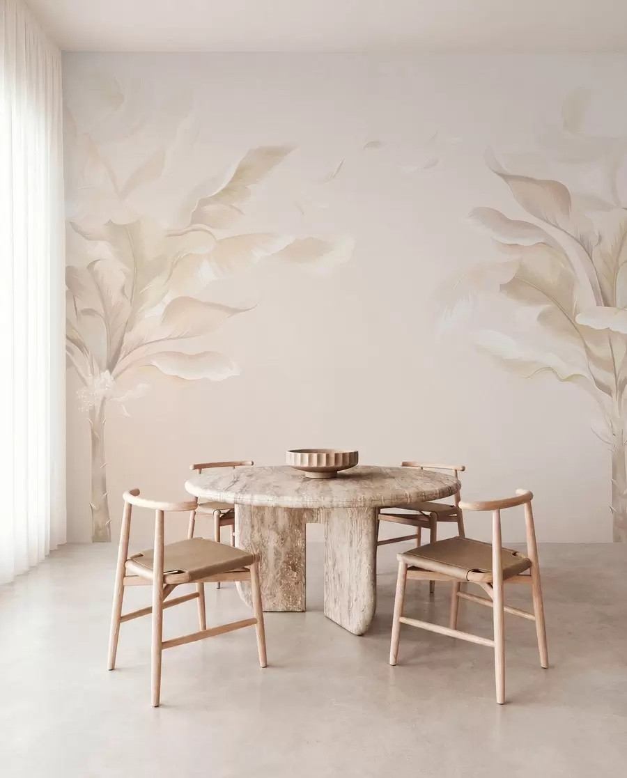 Papier peint photo Plantes décoratives aériennes dans des tons crème chauds w05126