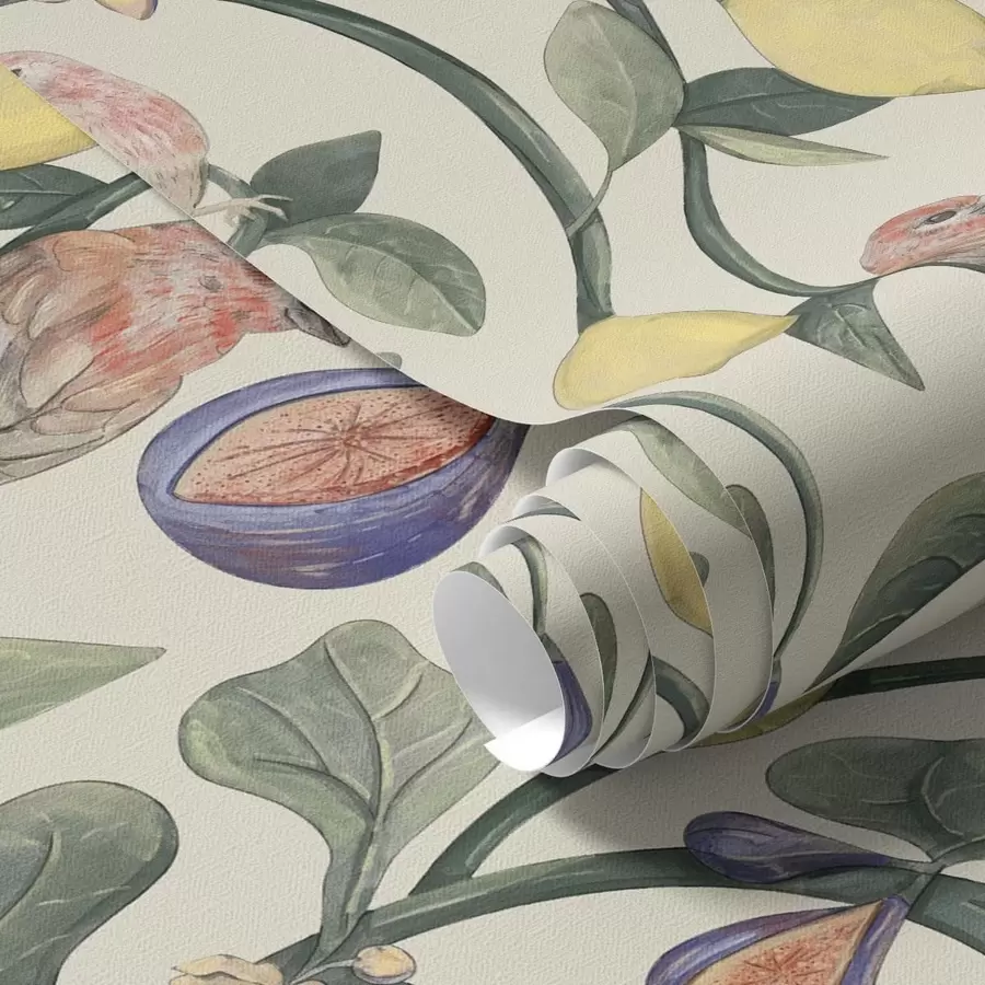 Fotobehang Vogels tussen bladeren en vruchten a01107